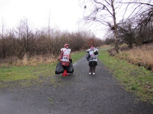 2 volunteers, 2 bags of rubbish and a carry cot/pushchair!